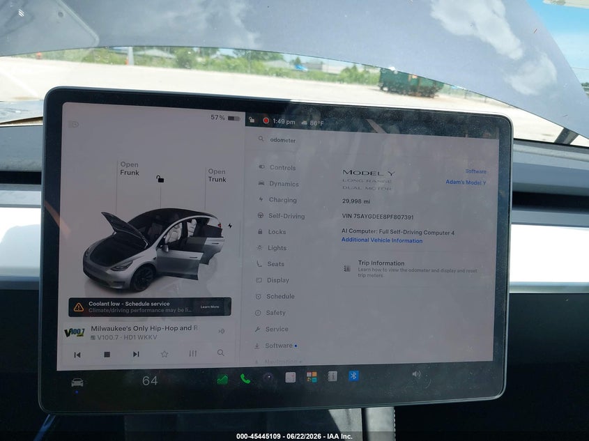 2023 Tesla Model y VIN 7SAYGDEE8PF807391 IAAI salvage auction — LEFT FRONT, Salvage Title, sold $13,600 on 2026-07-30 (photo 7)