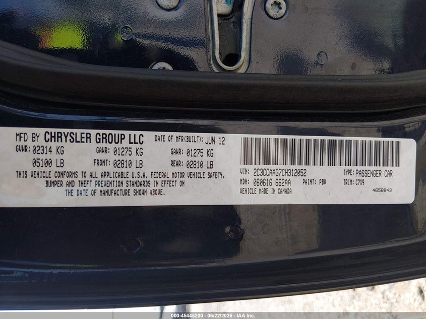 2012 Chrysler 300 VIN 2C3CCAAG7CH312052 IAAI salvage auction — NORMAL WEAR, Clear (Illinois), sold $1,000 on 2026-08-01 (photo 9)