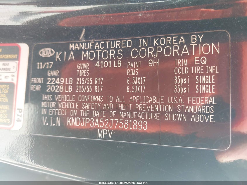 2018 Kia Soul VIN KNDJP3A52J7581893 IAAI salvage auction — FRONT END, Salvage (Alabama), sold $1,000 on 2026-07-28 (photo 9)