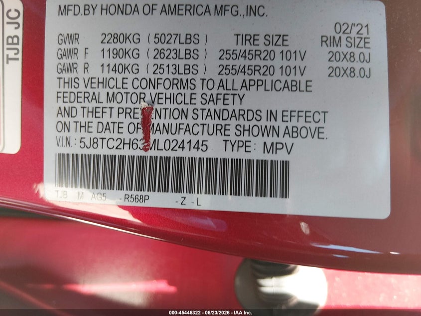 2021 Acura Rdx VIN 5J8TC2H63ML024145 IAAI salvage auction — LEFT SIDE, Salvage (Illinois), sold $14,500 on 2026-07-28 (photo 9)
