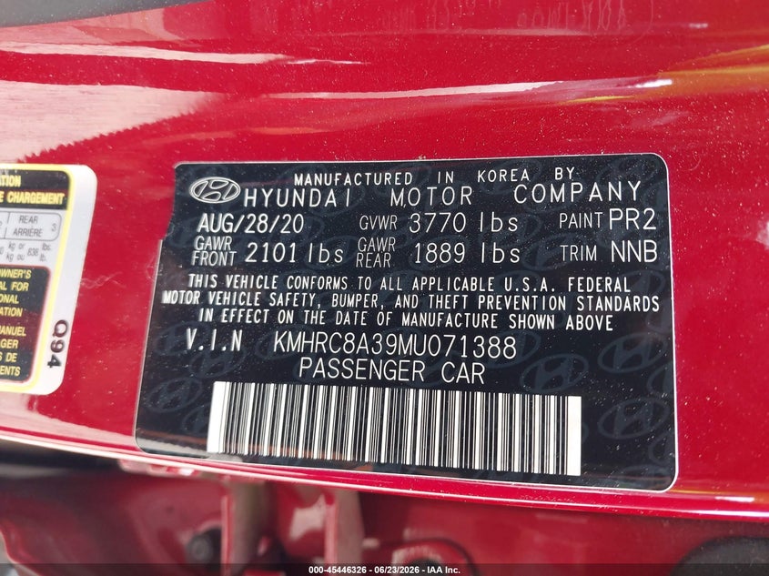 2021 Hyundai Venue VIN KMHRC8A39MU071388 IAAI salvage auction — REAR END, Salvage (North Carolina), sold $3,500 on 2026-07-10 (photo 9)