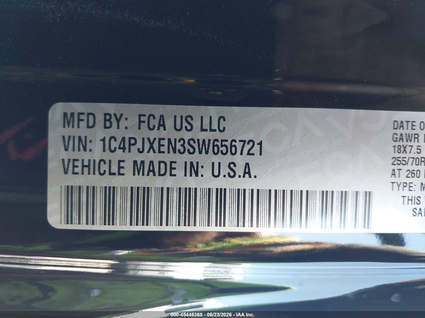 2025 Jeep Wrangler / VIN 1C4PJXEN3SW656721 IAAI salvage auction — LEFT FRONT, Salvage Title, sold $18,100 on 2026-07-29 (photo 9)