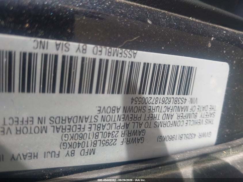 2008 Subaru VIN 4S3BL626187200554 IAAI salvage auction — NORMAL WEAR, Clear (Utah), sold $275 on 2026-07-09 (photo 9)