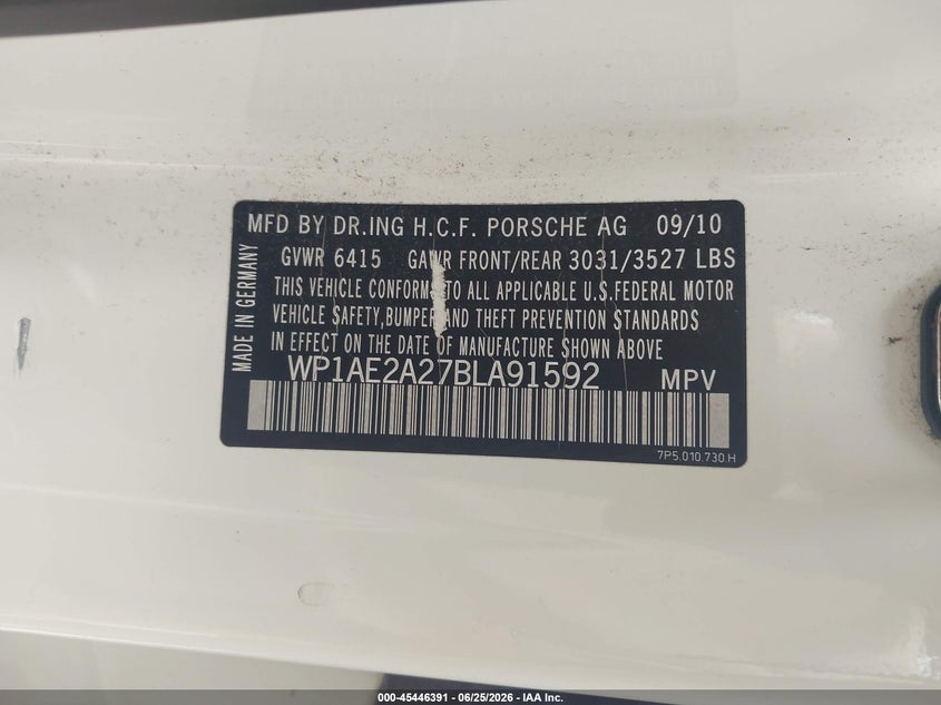 2011 Porsche Cayenne VIN WP1AE2A27BLA91592 IAAI salvage auction — REAR END, Salvage (Oregon), sold $1,950 on 2026-08-21 (photo 9)