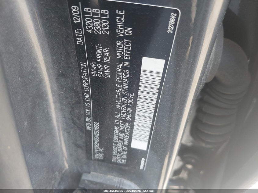 2010 Volvo S40 VIN YV1382MS5A2501852 IAAI salvage auction — UNKNOWN, Salvage (Pennsylvania), sold $300 on 2026-07-31 (photo 9)