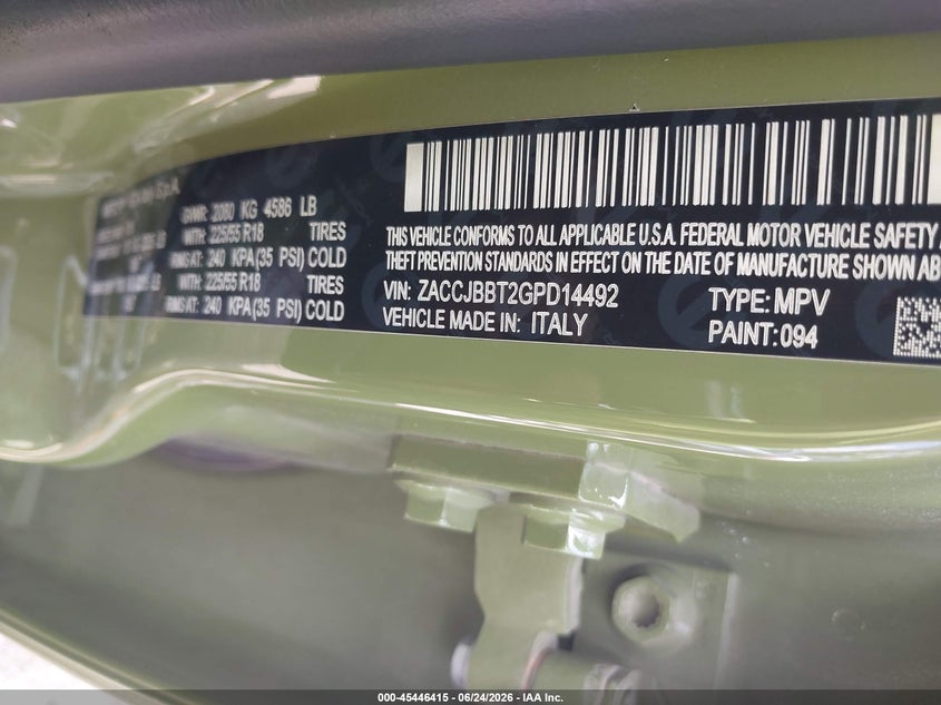 2016 Jeep Renegade VIN ZACCJBBT2GPD14492 IAAI salvage auction — FRONT END, Salvage (Indiana), sold $300 on 2026-08-05 (photo 9)