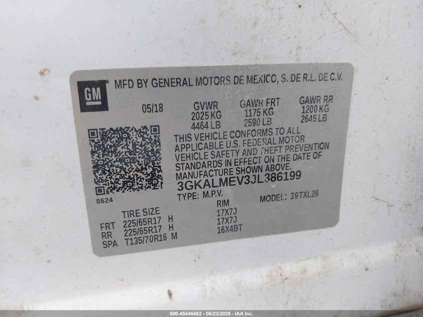 2018 Gmc Terrain VIN 3GKALMEV3JL386199 IAAI salvage auction — HAIL, Salvage (Kansas), sold $6,350 on 2026-08-02 (photo 9)