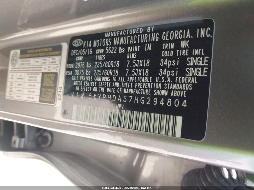 2017 Kia Sorento VIN 5XYPHDA57HG294804 IAAI salvage auction — FRONT END, Clear (Wisconsin), sold $1,100 on 2026-07-28 (photo 9)