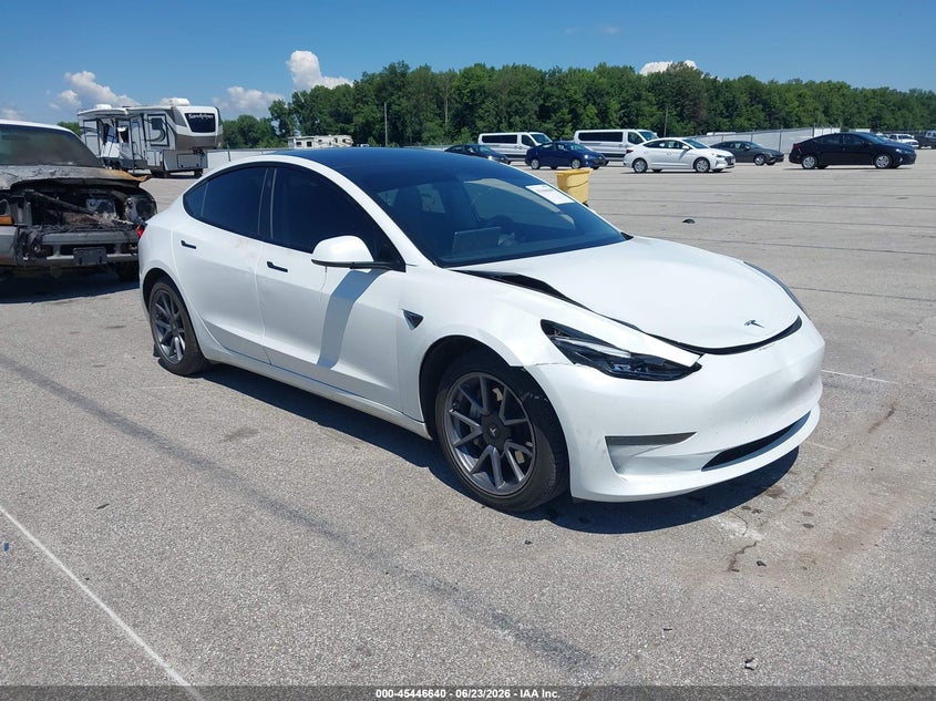 2023 Tesla Model 3 VIN 5YJ3E1EAXPF576552 IAAI salvage auction — FRONT END, Salvage (Indiana), sold $7,800 on 2026-07-19 (photo 1)