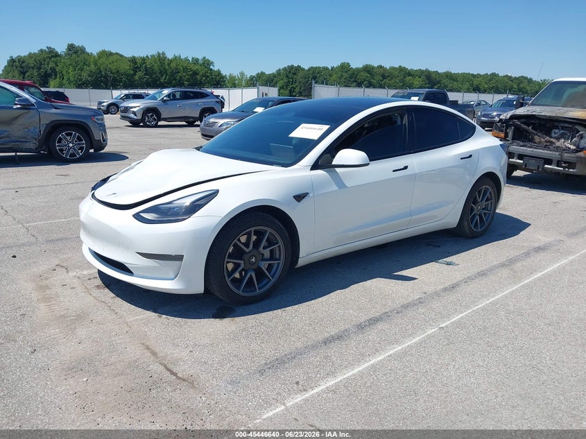 2023 Tesla Model 3 VIN 5YJ3E1EAXPF576552 IAAI salvage auction — FRONT END, Salvage (Indiana), sold $7,800 on 2026-07-19 (photo 2)