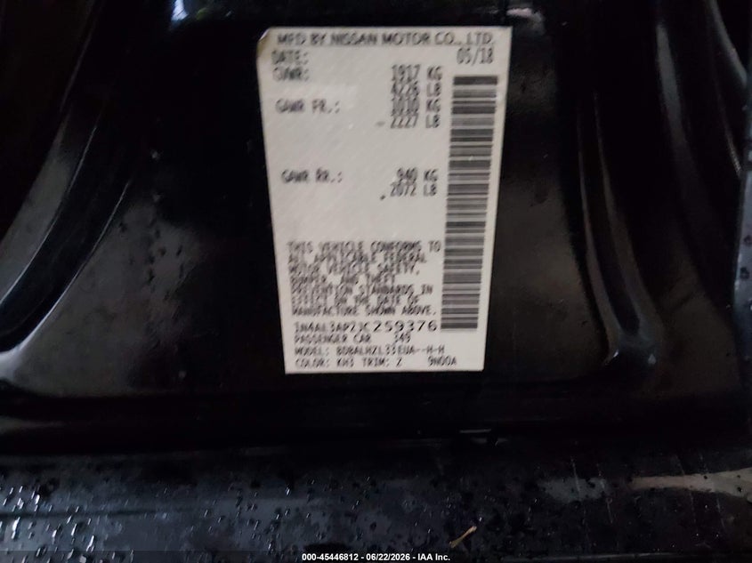 2018 Nissan Altima VIN 1N4AL3AP2JC259376 IAAI salvage auction — REAR END, Salvage Title, sold $900 on 2026-07-29 (photo 9)