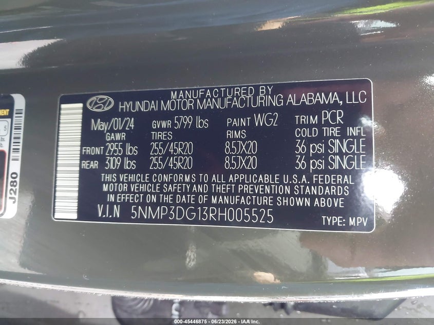 2024 Hyundai Santa fe VIN 5NMP3DG13RH005525 IAAI salvage auction — FRONT END, Salvage (Nebraska), sold $12,600 on 2026-07-23 (photo 9)
