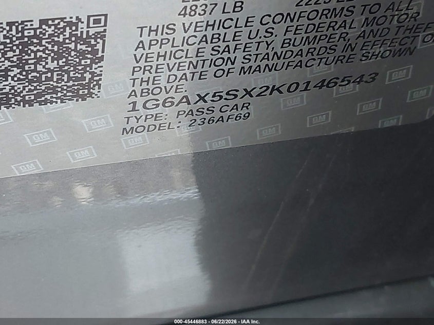 2019 Cadillac Cts VIN 1G6AX5SX2K0146543 IAAI salvage auction — LEFT FRONT, Clear (New York), sold $775 on 2026-07-30 (photo 9)