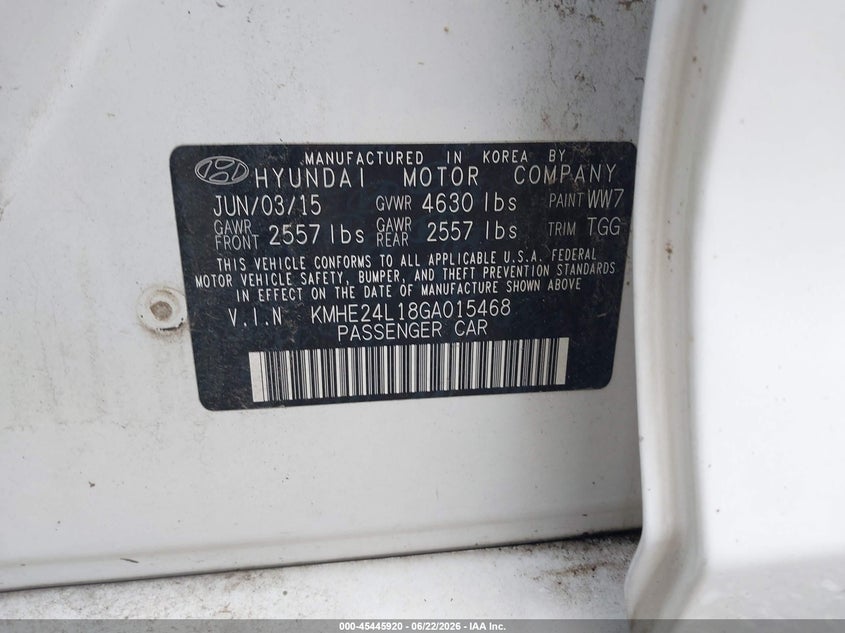2016 Hyundai Sonata VIN KMHE24L18GA015468 IAAI salvage auction — NORMAL WEAR, Clear (Missouri), sold $1,300 on 2026-07-20 (photo 9)