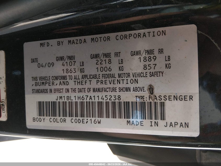 2010 Mazda 3 VIN JM1BL1H67A1145238 IAAI salvage auction — FRONT & REAR, Bill Of Sale (Washington), sold $575 on 2026-07-29 (photo 9)