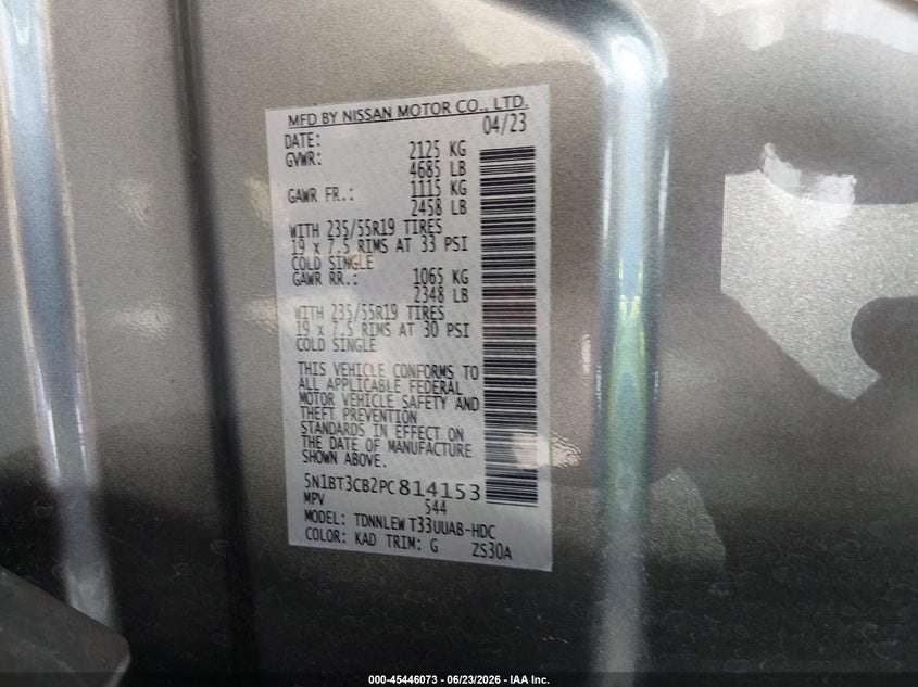 2023 Nissan Rogue VIN 5N1BT3CB2PC814153 IAAI salvage auction — RIGHT SIDE, Salvage Title, sold $7,550 on 2026-08-20 (photo 9)