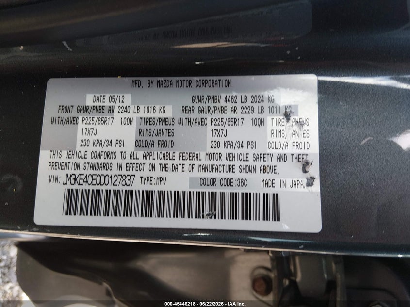 2013 Mazda Cx-5 VIN JM3KE4CE0D0127837 IAAI salvage auction — RIGHT FRONT, Clear (Illinois), sold $2,750 on 2026-07-08 (photo 9)