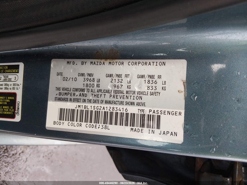 2010 Mazda 3 VIN JM1BL1SG2A1283416 IAAI salvage auction — REAR END, Salvage (Connecticut), sold $600 on 2026-07-09 (photo 9)