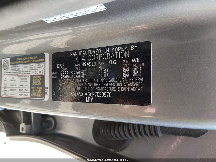 2023 Kia VIN KNDPUCAG6P7050970 IAAI salvage auction — REAR END, Salvage (Colorado), sold $7,400 on 2026-07-28 (photo 9)