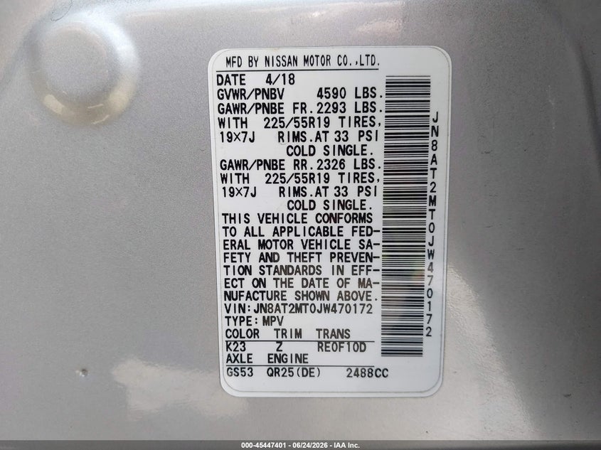 2018 Nissan Rogue VIN JN8AT2MT0JW470172 IAAI salvage auction — RIGHT SIDE, Salvage (Texas), sold $2,550 on 2026-07-14 (photo 9)