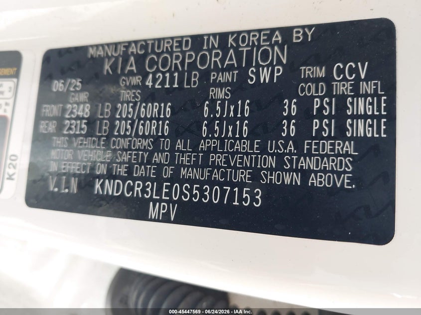 2025 Kia Niro VIN KNDCR3LE0S5307153 IAAI salvage auction — LEFT SIDE, Salvage Title, sold $7,700 on 2026-07-30 (photo 9)