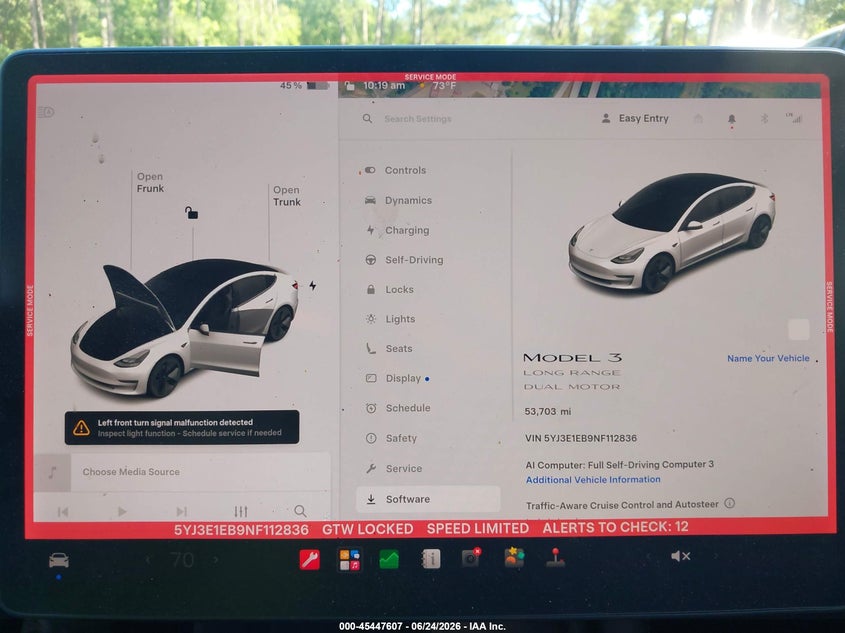 2022 Tesla Model 3 VIN 5YJ3E1EB9NF112836 IAAI salvage auction — FRONT END, Salvage Title, sold $9,550 on 2026-07-16 (photo 7)