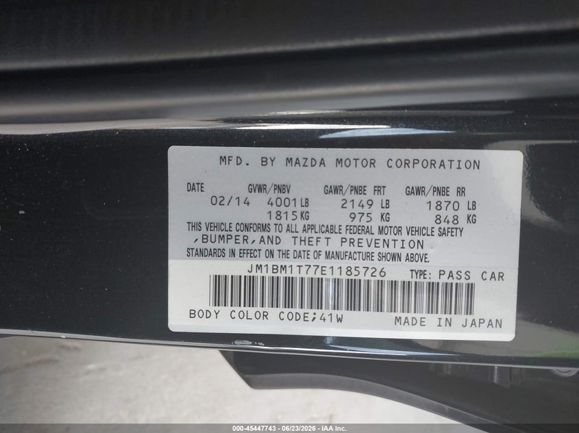 2014 Mazda 3 VIN JM1BM1T77E1185726 IAAI salvage auction — RIGHT REAR, Salvage Title, sold $650 on 2026-07-22 (photo 9)