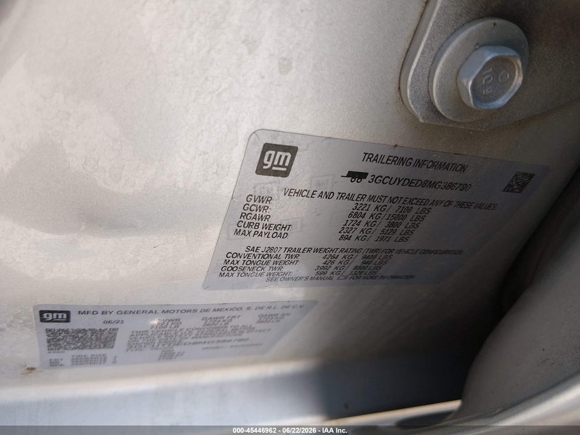 2021 Chevrolet Silverado VIN 3GCUYDED8MG386780 IAAI salvage auction — LEFT FRONT, Salvage Title, sold $9,100 on 2026-07-31 (photo 9)