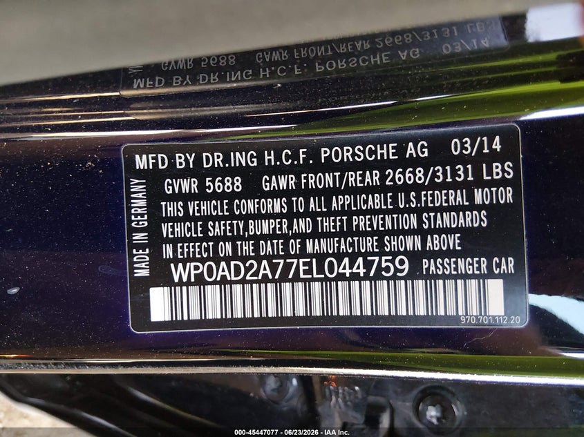 2014 Porsche Panamera VIN WP0AD2A77EL044759 IAAI salvage auction — REAR END, Salvage (Arizona), sold $5,100 on 2026-07-28 (photo 9)