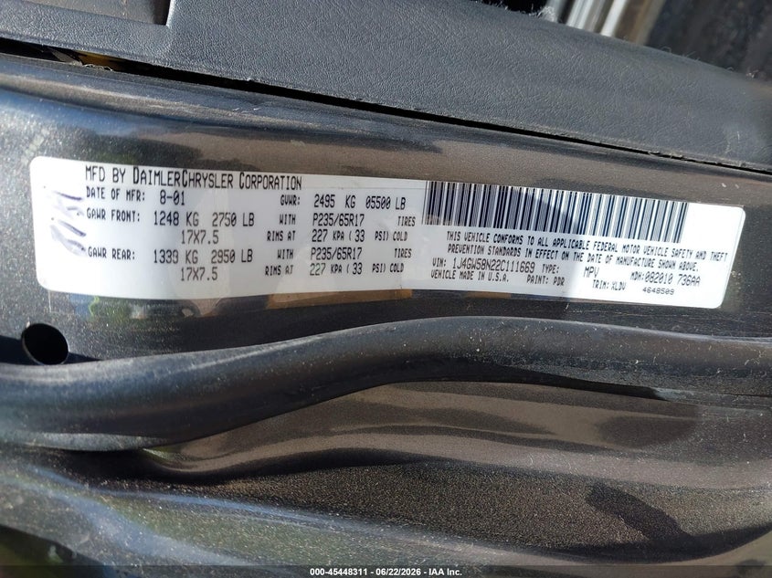 2002 Jeep Grand cherokee VIN 1J4GW58N22C111669 IAAI salvage auction — SIDE, Salvage (Texas), sold $450 on 2026-07-26 (photo 9)