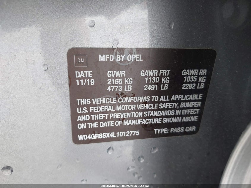 2020 Buick Regal VIN W04GR6SX4L1012775 IAAI salvage auction — FRONT END, Salvage (Ohio), sold $5,600 on 2026-07-08 (photo 9)