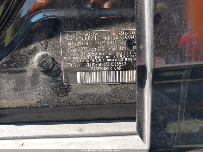 2018 Hyundai Ioniq VIN KMHC65LC7JU095533 IAAI salvage auction — NORMAL WEAR, Clear - Dealer Only (California), sold $50 on 2026-07-28 (photo 9)