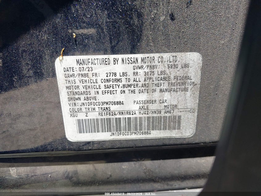 2023 Nissan Ariya VIN JN1DF0CD3PM706884 IAAI salvage auction — FRONT END, Salvage (California), sold $3,400 on 2026-07-30 (photo 9)