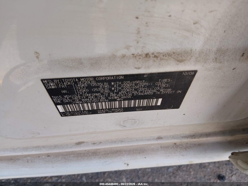 2007 Toyota Rav 4 VIN JTMBK31V675018546 IAAI salvage auction — NORMAL WEAR, Clear (Colorado), sold $900 on 2026-07-21 (photo 9)