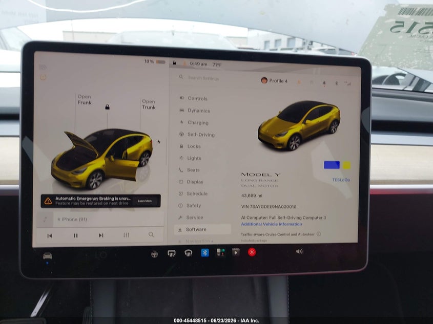 2022 Tesla Model y VIN 7SAYGDEE9NA020010 IAAI salvage auction — LEFT FRONT, Salvage Certificate (California), sold $9,700 on 2026-07-08 (photo 7)