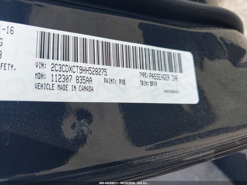 2017 Dodge Charger VIN 2C3CDXCT9HH528275 IAAI salvage auction — RIGHT SIDE, Salvage Title, sold $4,400 on 2026-09-02 (photo 9)