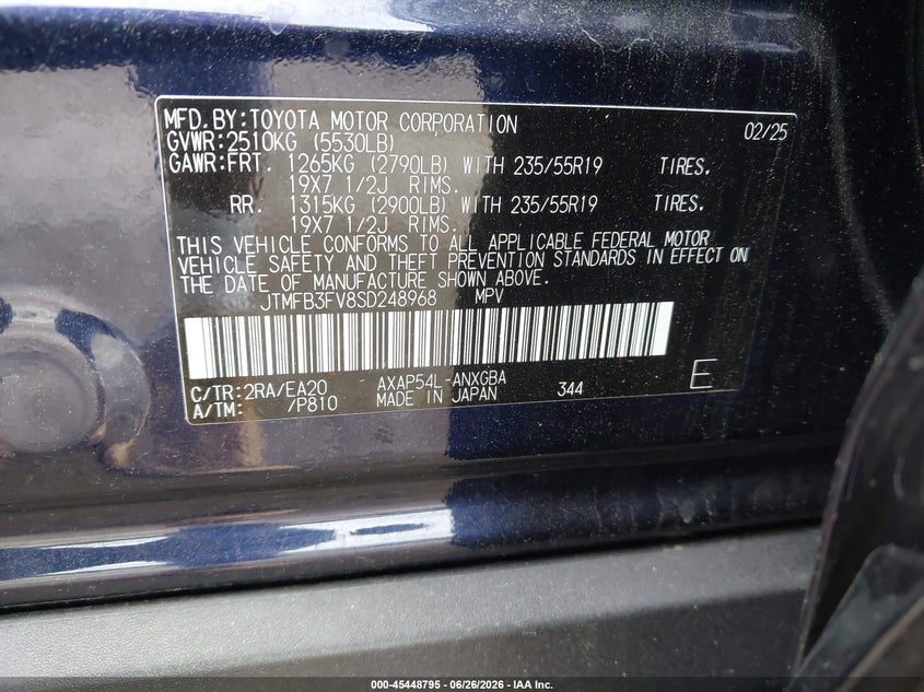 2025 Toyota Rav 4 VIN JTMFB3FV8SD248968 IAAI salvage auction — FRONT END, Wait Title, sold $15,800 on 2026-08-01 (photo 9)