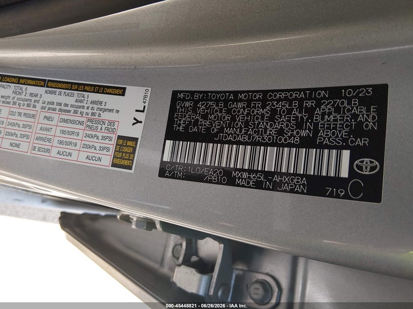 2024 Toyota Prius VIN JTDADABU7R3010048 IAAI salvage auction — FRONT END, Salvage Title, sold $8,000 on 2026-07-24 (photo 9)
