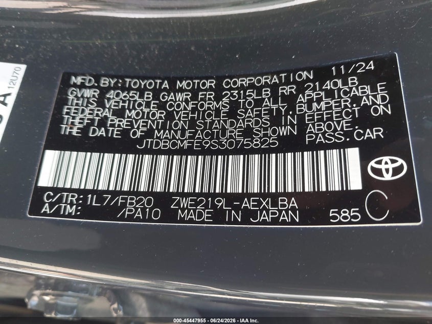 2025 Toyota Corolla VIN JTDBCMFE9S3075825 IAAI salvage auction — FRONT END, Clear (Oregon), sold $13,300 on 2026-07-08 (photo 5)