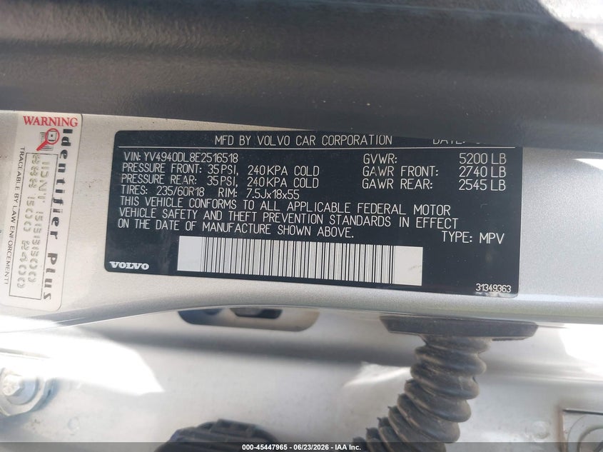 2014 Volvo Xc60 VIN YV4940DL8E2516518 IAAI salvage auction — RIGHT FRONT, Salvage (California), sold $2,450 on 2026-07-14 (photo 9)