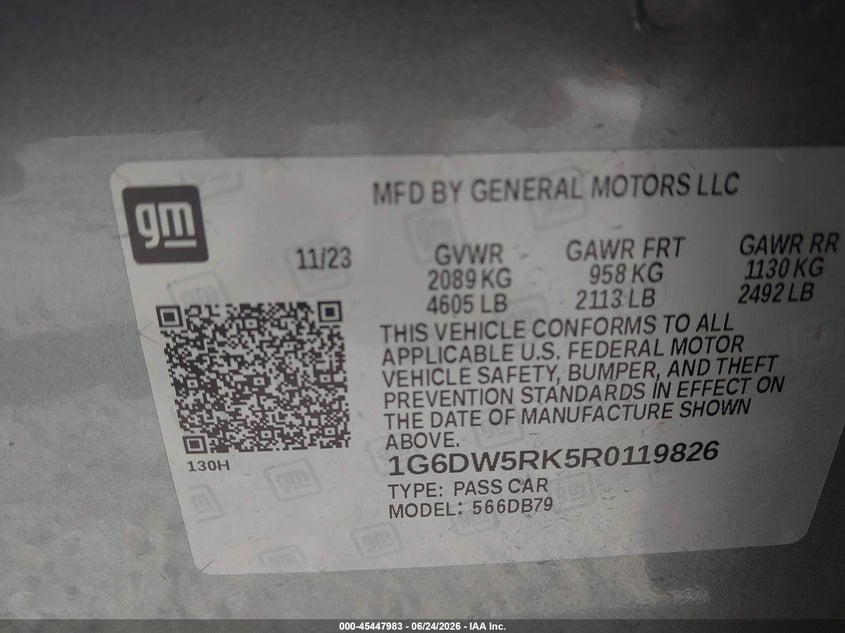 2024 Cadillac Ct5 VIN 1G6DW5RK5R0119826 IAAI salvage auction — REAR END, Salvage Title, sold $5,500 on 2026-07-29 (photo 9)