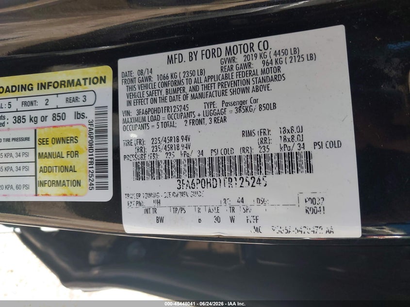 2015 Ford Fusion VIN 3FA6P0HD1FR125245 IAAI salvage auction — REAR END, Salvage Title, sold $825 on 2026-07-31 (photo 9)