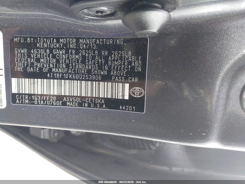 2013 Toyota Camry VIN 4T1BF1FK6DU253906 IAAI salvage auction — FRONT END, Salvage - 75% Or Less (Maryland), sold $2,100 on 2026-07-11 (photo 9)