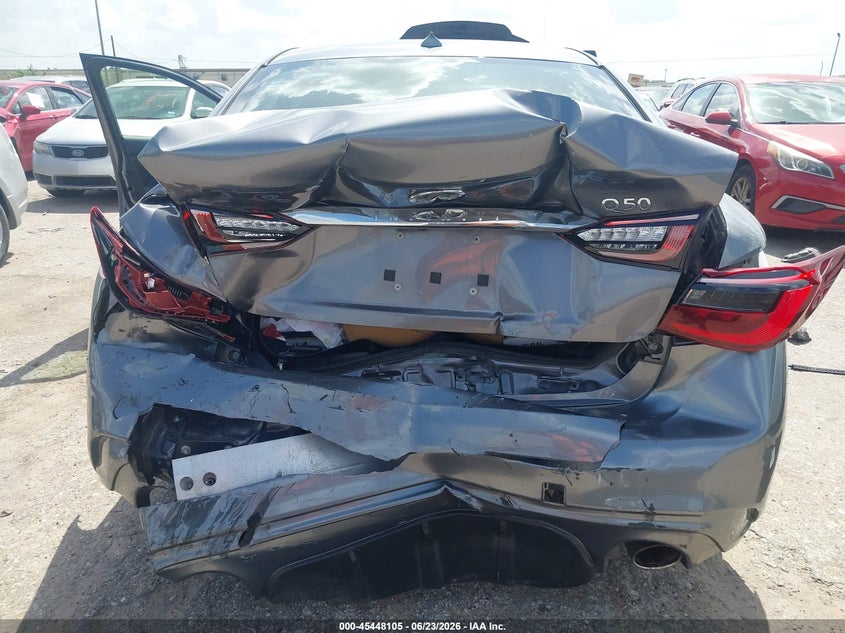 2018 Infiniti Q50 VIN JN1EV7AP3JM364583 IAAI salvage auction — REAR END, Salvage (Texas), sold $2,750 on 2026-07-29 (photo 6)