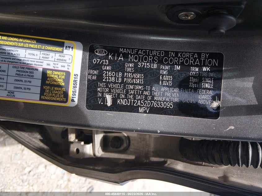 2013 Kia Soul VIN KNDJT2A52D7633095 IAAI salvage auction — FRONT END, Clear (Arkansas), sold $800 on 2026-07-29 (photo 9)