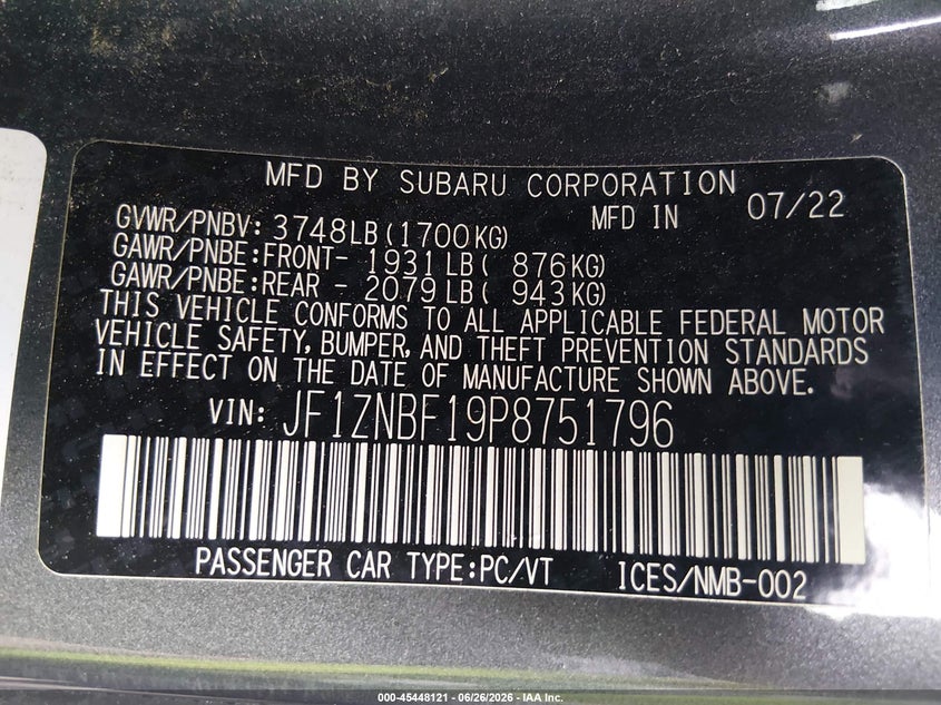 2023 Toyota Gr 86 VIN JF1ZNBF19P8751796 IAAI salvage auction — FRONT END, Salvage (New Jersey), sold $9,600 on 2026-07-30 (photo 9)