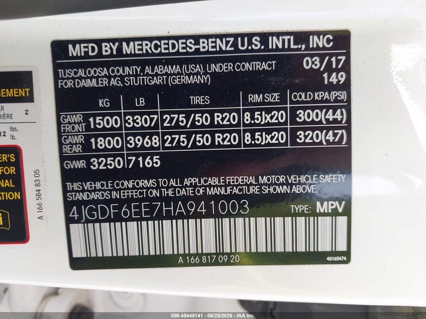 2017 Mercedes-benz Gls-klasse VIN 4JGDF6EE7HA941003 IAAI salvage auction — REAR END, Salvage Title, sold $8,700 on 2026-08-20 (photo 9)