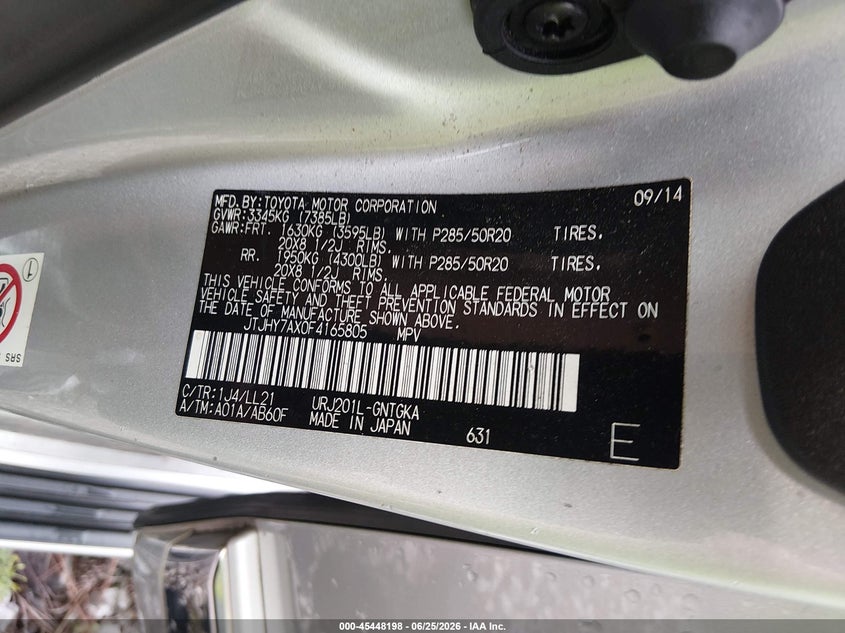2015 Lexus Lx VIN JTJHY7AX0F4165805 IAAI salvage auction — WATER/FLOOD, Salvage (Mississippi), sold $15,250 on 2026-07-17 (photo 9)