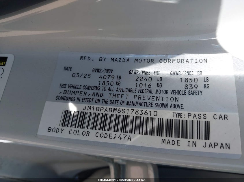 2025 Mazda 3 VIN JM1BPABM6S1783610 IAAI salvage auction — FRONT END, Salvage (Ohio), sold $2,800 on 2026-07-10 (photo 9)