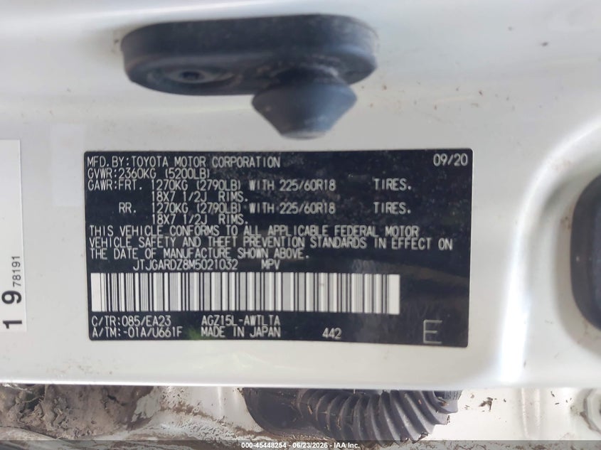 2021 Lexus Nx VIN JTJGARDZ8M5021032 IAAI salvage auction — ROLLOVER, Salvage (Texas), sold $4,350 on 2026-07-15 (photo 9)